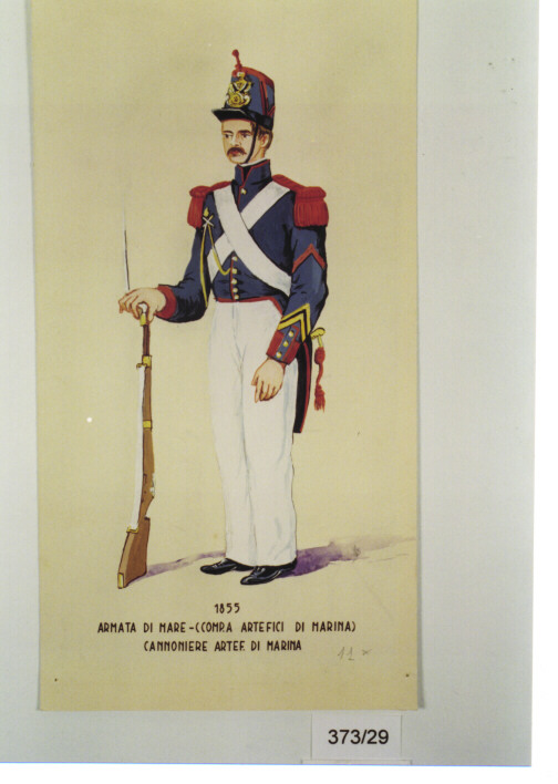 UNIFORME CANNONIERE ARTEFICE DI MARINA ARMATA DI MARE 1855 (DIPINTO, SERIE) (Metà SEC. XX)