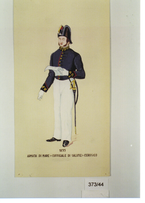 UNIFORME CERUSICO (UFFICIALE DI SALUTE) ARMATA DI MARE 1855 (DIPINTO, SERIE) (Metà SEC. XX)