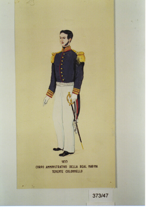 UNIFORME TENENTE COLONNELLO CORPO AMMINISTRATIVO DELLA REAL MARINA 1855 (DIPINTO, SERIE) (Metà SEC. XX)