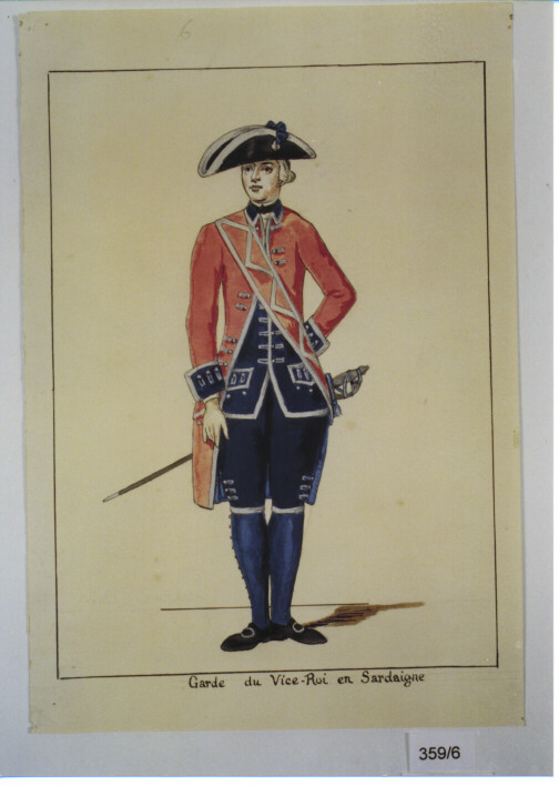 UNIFORME GUARDIA DEL VICE RE IN SARDEGNA ARMATA SARDA 1719-1797 (DIPINTO, SERIE) (PRIMO QUARTO SEC. XX)