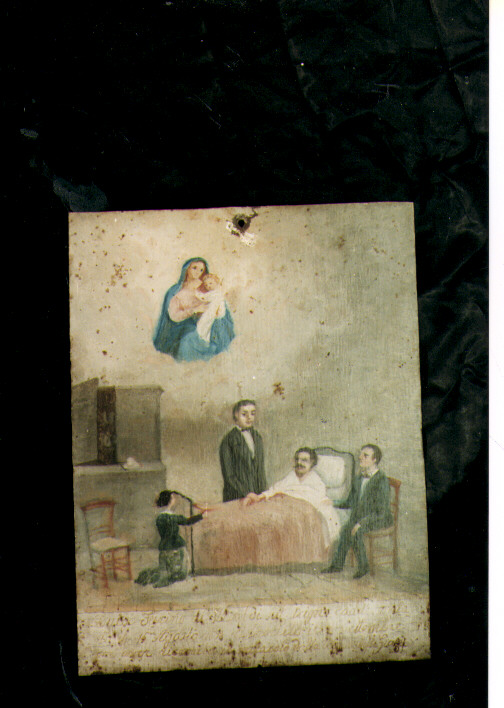 Scena di guarigione al capezzale di un malato con l'apparizione della Madonna delle Grazie (ex voto dipinto) - ambito abruzzese (sec. XIX)