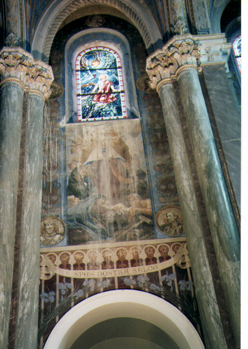 Madonna che appare ai moribondi; decorazione floreale; Profeti e Sante (medaglioni) (dipinto murale)