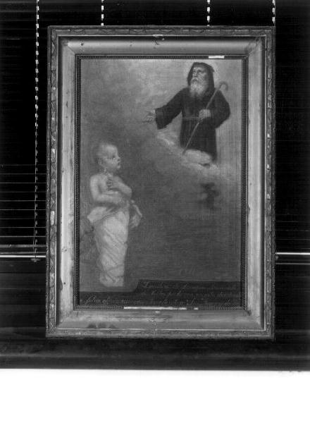 un bambino viene mostrato a San Francesco di Paola (ex voto) di Benvenuto Antonio (primo quarto sec. XX)