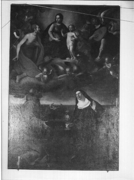 Madonna con Bambino, San Francesco d'Assisi e Santa Chiara (dipinto, opera isolata) - ambito ligure (prima metà sec. XVII)