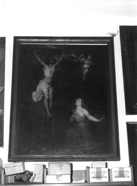 Santa Maria Maddalena ai piedi di Cristo crocifisso (dipinto, opera isolata) - ambito italiano (sec. XVIII)