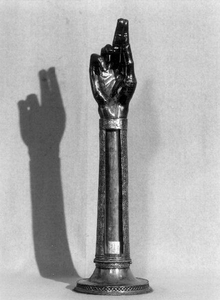 reliquiario antropomorfo - a braccio, opera isolata - bottega lombarda (seconda metà sec. XIV)