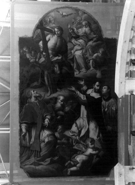 Trinità con San Luigi, San Vincenzo Ferrer, San Francesco di Paola e papa Pio V (dipinto, opera isolata) di Sasso Giovanni Francesco (attribuito) (sec. XVIII)