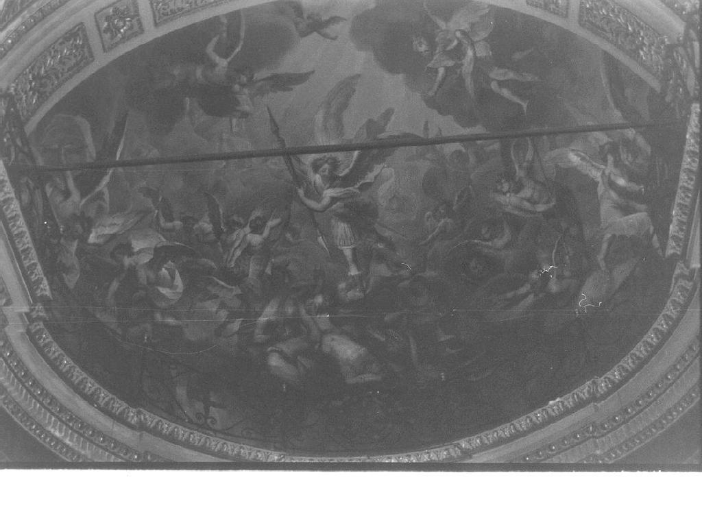 Trinità/ San Michele Arcangelo scaccia gli angeli ribelli dal paradiso (dipinto, ciclo) di Brusco Paolo Gerolamo detto Bruschetto (sec. XVIII)