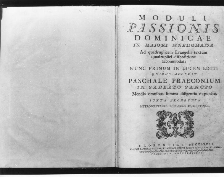 Moduli passioni dominicae in mairi hebdomada (coperta di libro liturgico, opera isolata) - ambito fiorentino (sec. XVIII)
