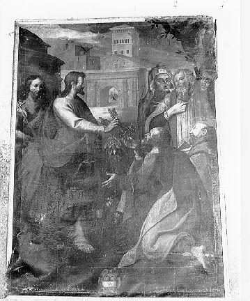 Cristo consegna le chiavi a San Pietro (dipinto) - ambito italiano (sec. XVII)