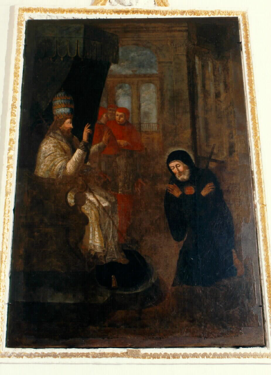 San Francesco di Paola presenta al papa la regola del suo ordine (dipinto) - ambito siciliano (Seconda metà sec. XVIII)