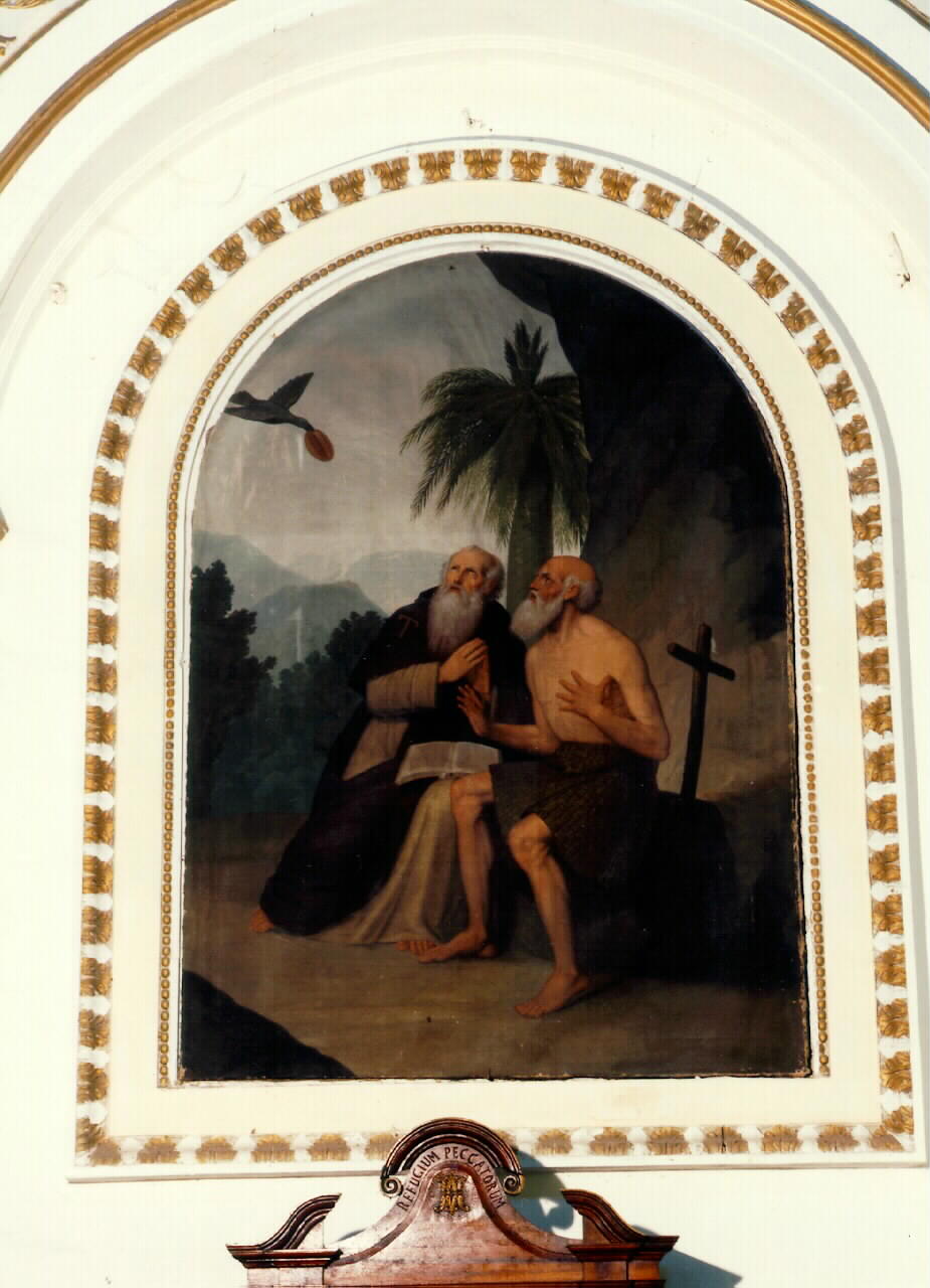 Sant'Antonio abate e San Paolo eremita nutriti da un corvo (dipinto) - ambito siciliano (Seconda metà sec. XIX)