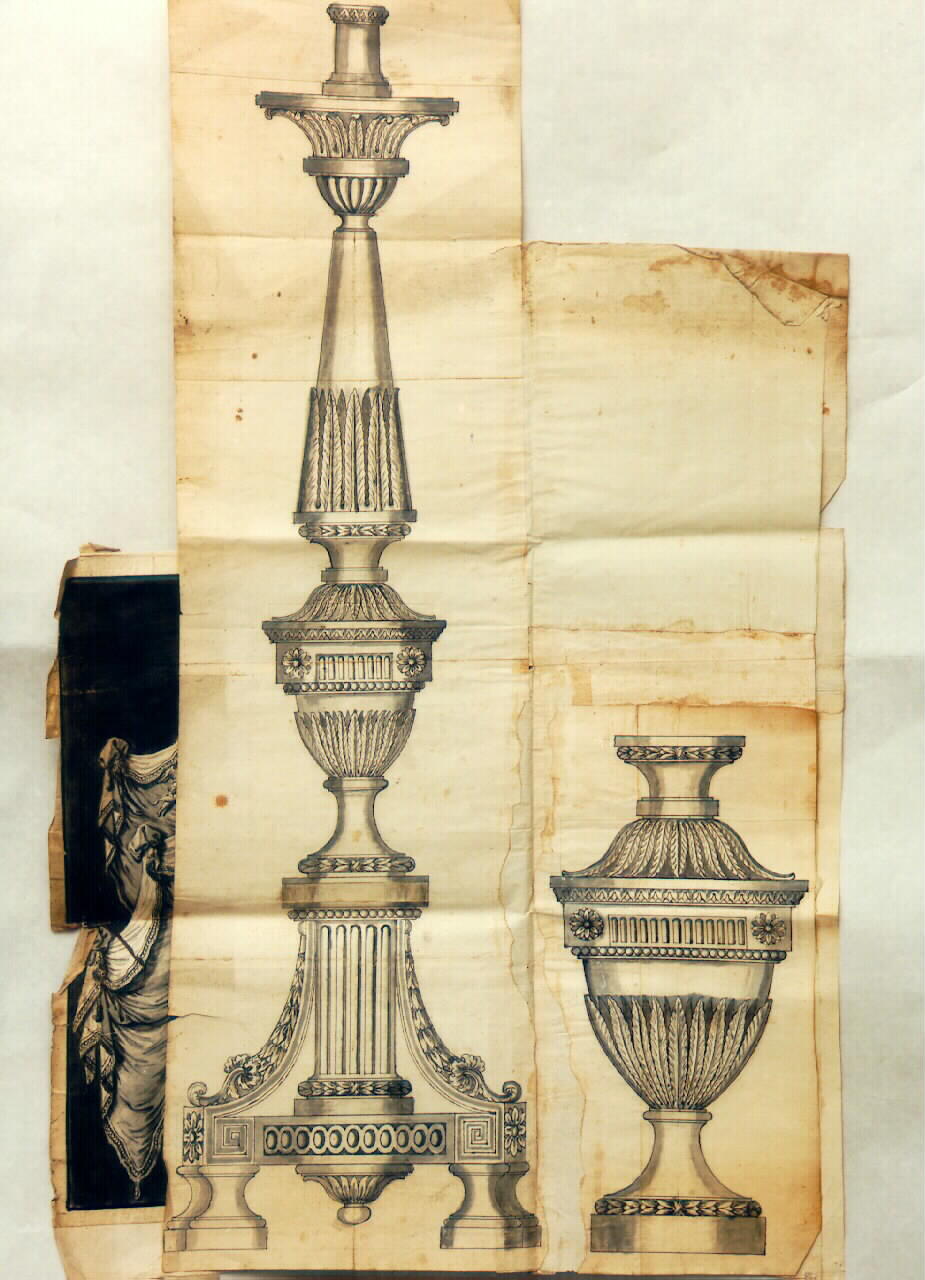 candelabro e vaso (disegno) - ambito siciliano (Seconda metà sec. XIX)