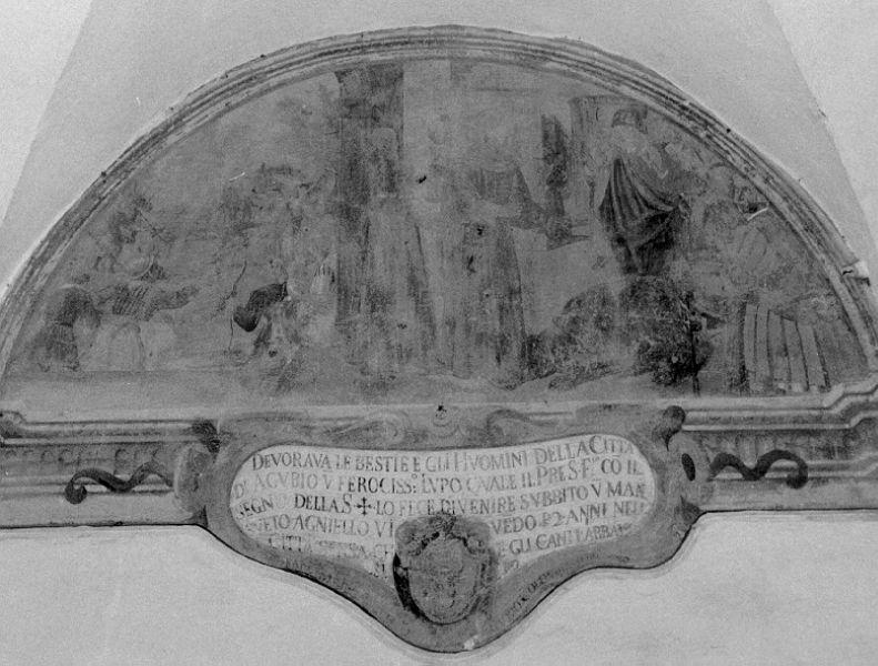 San Francesco d'Assisi ammansisce il lupo di Gubbio (lunetta) di Manfredi Domenico (sec. XVII)
