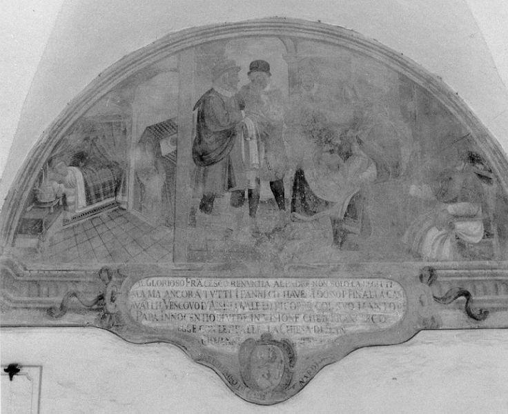 SAN FRANCESCO D'ASSISI RINUNCIA AI BENI DEL PADRE (lunetta) di Manfredi Domenico (sec. XVII)
