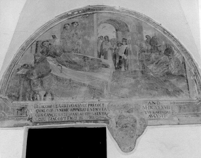 PREDIZIONE DI SAN FRANCESCO D'ASSISI MORENTE (lunetta) di Manfredi Domenico (sec. XVII)