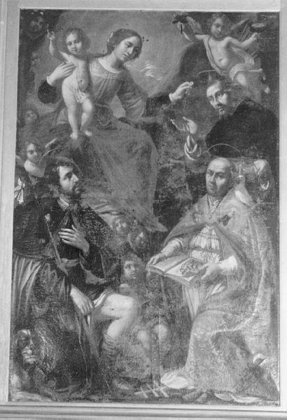 Madonna con Bambino con San Rocco, San Gregorio Magno e San Domenico (dipinto) di Mannucci Pier Filippo (sec. XVII)