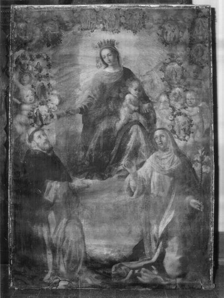 MADONNA DEL ROSARIO CON SAN DOMENICO E SANTA CATERINA DA SIENA (dipinto) di Boselli Matteo (metà sec. XVII)