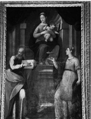 MADONNA CON BAMBINO, SAN MARCO E SANTA LUCIA (dipinto) di Mannucci Gaspare (sec. XVII)