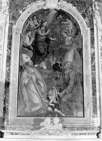 Madonna San Pietro Sant' Agostino e devota (dipinto) - ambito lunigianese (sec. XVIII)