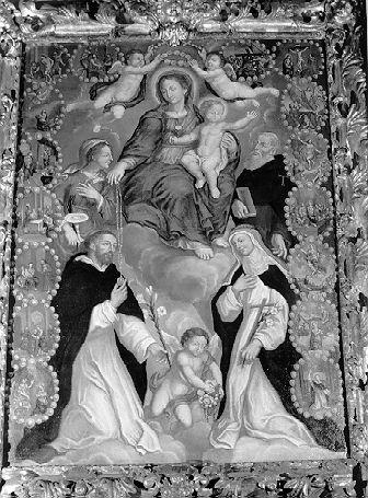 Madonna del Rosario San Domenico, Santa Lucia, Sant'Antonio Abate, Santa Chiara e Misteri del Rosario (dipinto) - ambito lunigianese (sec. XVIII)