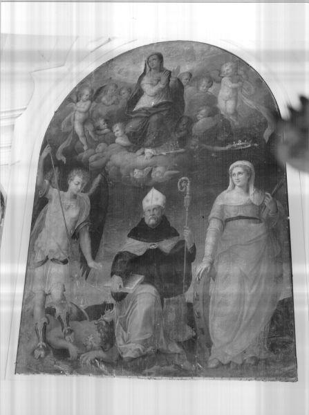 Madonna in gloria con San Michele Arcangelo, Sant'Agostino, Santa Caterina d'Alessandria (dipinto) - ambito ligure (metà sec. XVII)