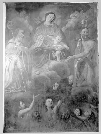 miracolo della Madonna per intercessione di Santi e anime purganti (dipinto) - ambito lunigianese (seconda metà sec. XVII)