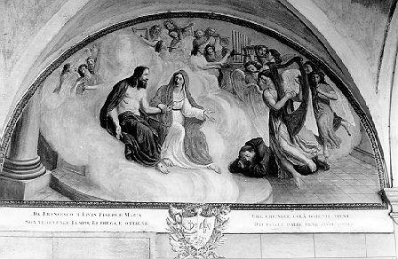 San Francesco d'Assisi ottiene da Cristo e Maria l'assoluzione di peccatori (lunetta, elemento d'insieme) di Ademollo Luigi (sec. XIX)