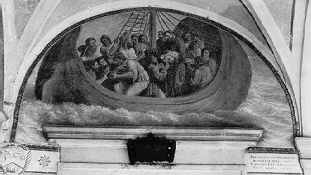 SAN FRANCESCO D'ASSISI PROCURA IL PANE AI NAVIGANTI (lunetta, elemento d'insieme) di Ademollo Luigi (sec. XIX)