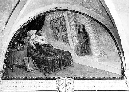 papa Innocenzo III vede in sogno San Francesco d'Assisi sostenere la basilica Lateranense (lunetta, elemento d'insieme) di Ademollo Luigi (sec. XIX)