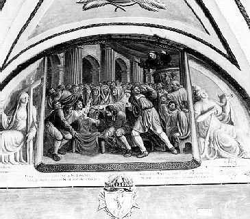 SANT'ANTONIO DA PADOVA RESUSCITA UN GIOVANE (lunetta, elemento d'insieme) di Ademollo Luigi (sec. XIX)