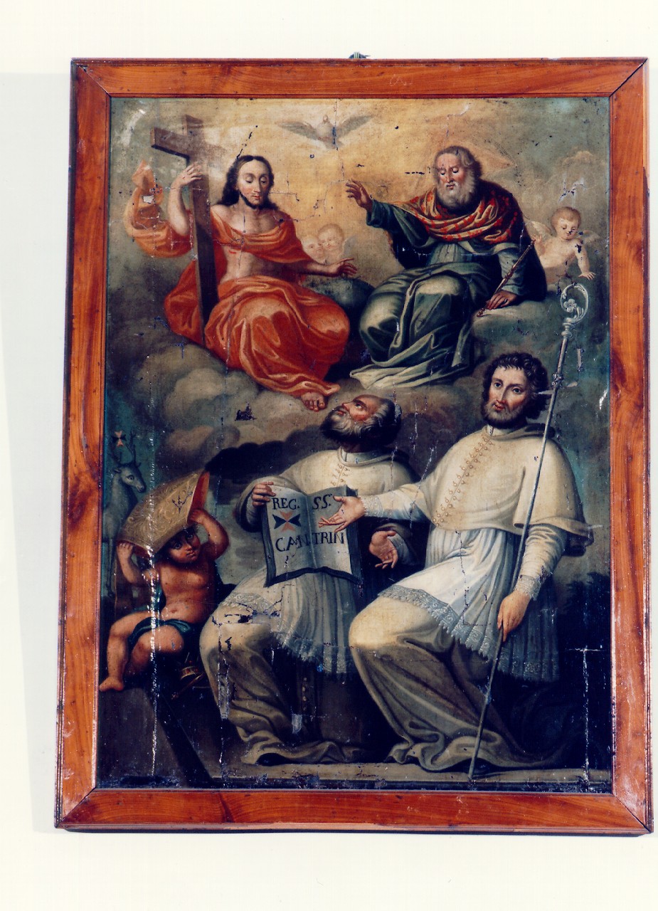 Cristo risorto, Dio Padre e canonici trinitari (dipinto) - ambito siciliano (sec. XVIII)