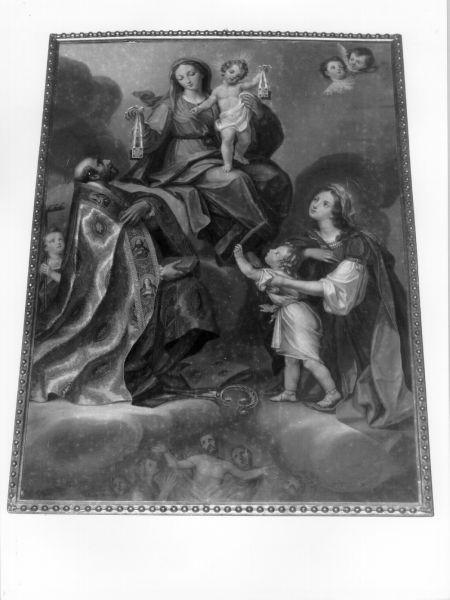 Madonna del Carmelo Cche intercede per le anime del purgatorio con San Frediano e Santa martire (dipinto) - ambito lucchese (inizio sec. XIX)