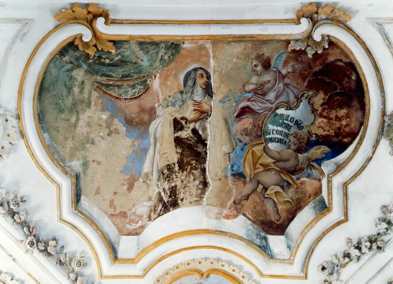 Santa Teresa d'Avila ha la visione dell'angelo che le trafigge il cuore con una freccia ardente (dipinto murale) - ambito siciliano (Seconda metà sec. XVIII)