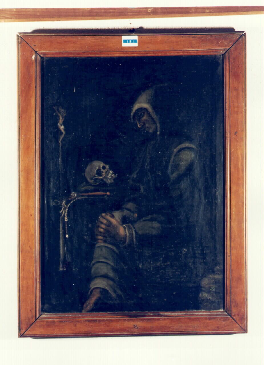 frate cappuccino medita sulla morte (dipinto) - ambito cappuccino (Seconda metà sec. XIX)