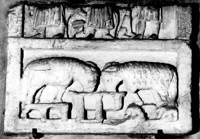 annuncio ai pastori con due pecore all'abbeveratoio (rilievo, frammento) di Biduino (maniera) (seconda metà sec. XII)