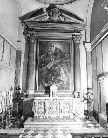 Madonna con Bambino, San Giovanni Evangelista, Santo papa e anime purganti (dipinto) - ambito toscano (sec. XVIII)