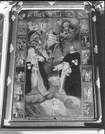 Madonna del Rosario con San Domenico e Santa Caterina, santi e misteri del rosario (dipinto) - ambito lunigianese (sec. XVIII)