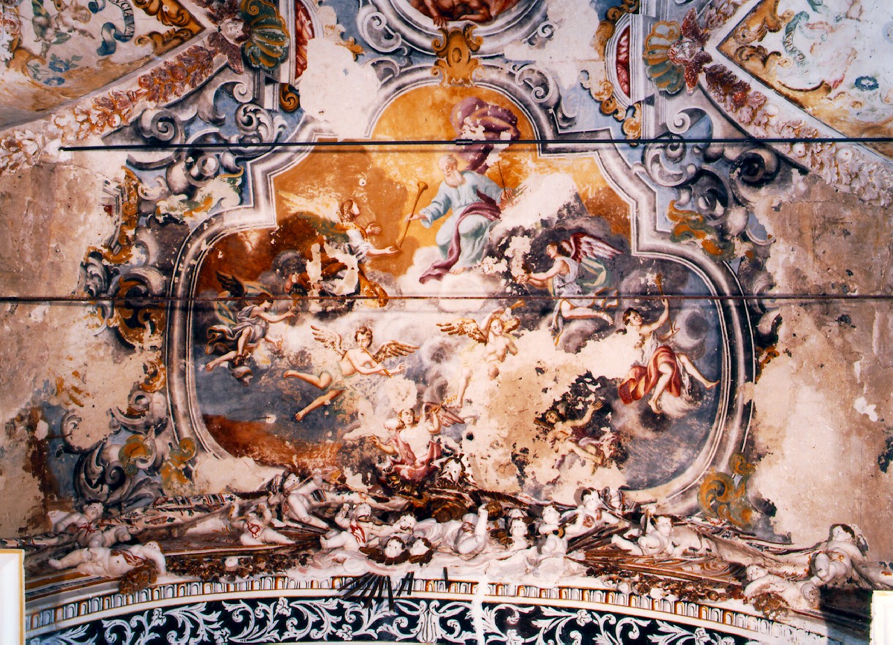 Dio Padre consegna le trombe del Giudizio universale agli angeli (dipinto murale) - ambito siciliano (Seconda metà sec. XVIII)