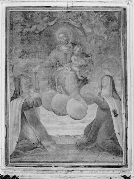 Madonna del Carmelo offre lo scapolare a due Santi carmelitani (dipinto) - ambito versiliese (sec. XIX)