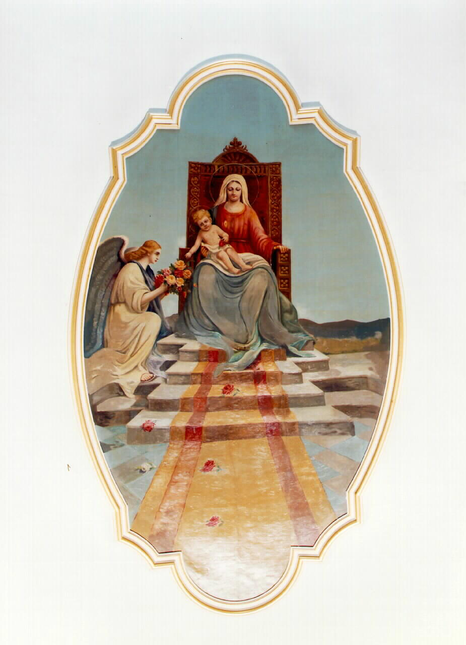 Madonna con Bambino in trono e angelo (dipinto murale) - ambito siciliano (primo quarto sec. XX)