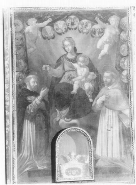 MADONNA DEL ROSARIO CON SAN DOMENICO E SAN CARLO BORROMEO (dipinto) - ambito toscano (sec. XVII)