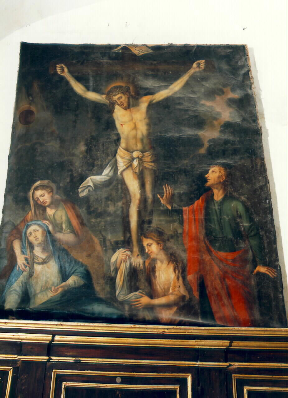 crocifissione di Cristo con la Madonna, San Giovanni evangelista e le piedonne (dipinto) - ambito siciliano (Fine/inizio secc. XVIII/ XIX)
