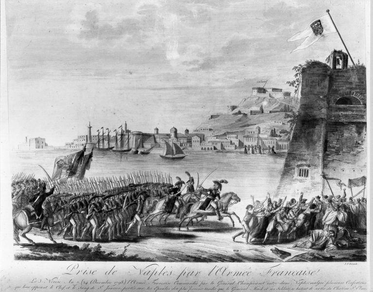 Prise de Naples par l'armée francaise, scena di battaglia (stampa) di Nodet, Direxite J. P (prima metà sec. XIX)