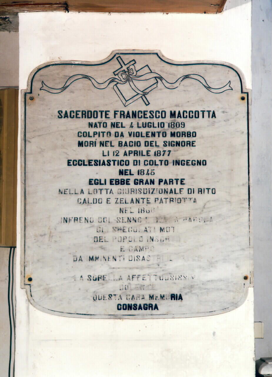 lapide commemorativa - ambito siciliano (sec. XIX)