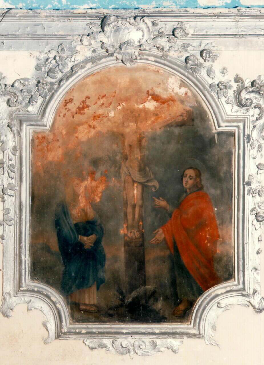 Cristo crocifisso con la Madonna e San Giovanni evangelista (dipinto murale) - ambito siciliano (Prima metà sec. XIX)