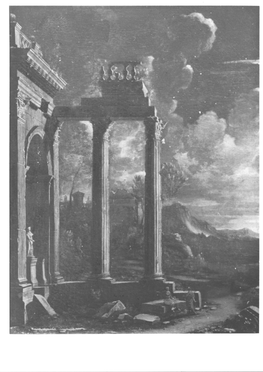 paesaggio con rovine (dipinto, opera isolata) - ambito piemontese (metà sec. XVII)