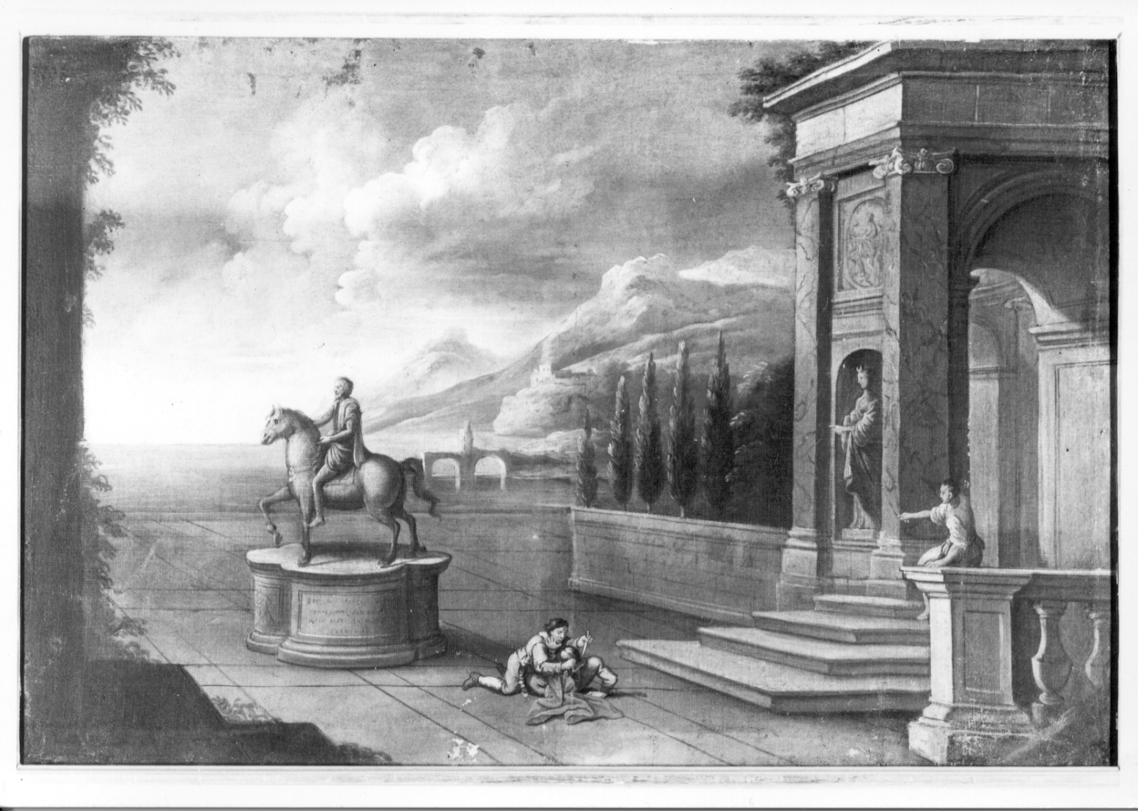 paesaggio con architetture (dipinto, opera isolata) - ambito piemontese (ultimo quarto sec. XVII)