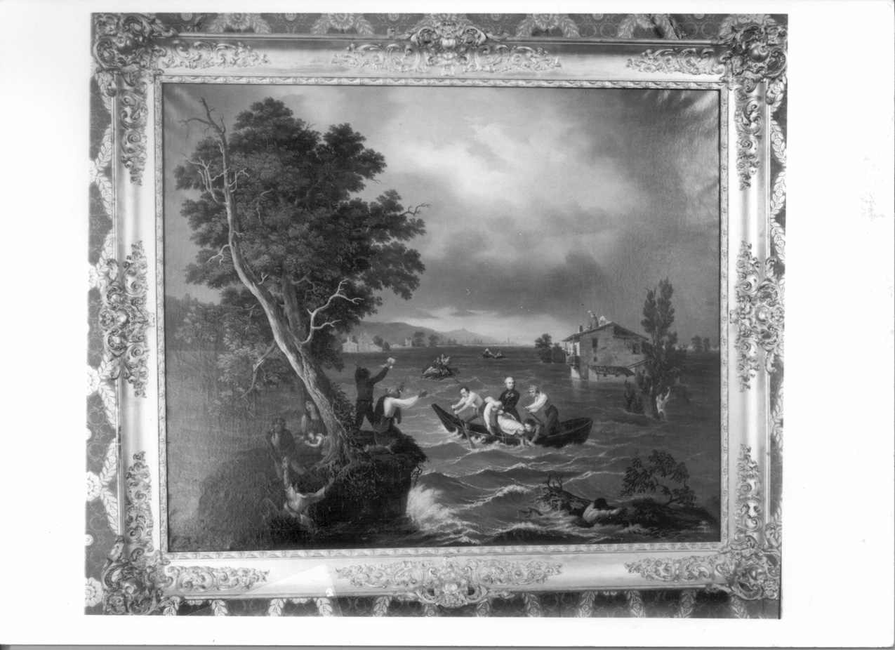 Leopoldo II salva alluvionati durante lo straripamenti dell'Arno (dipinto, opera isolata) di Grassi Giovanni (metà sec. XIX)
