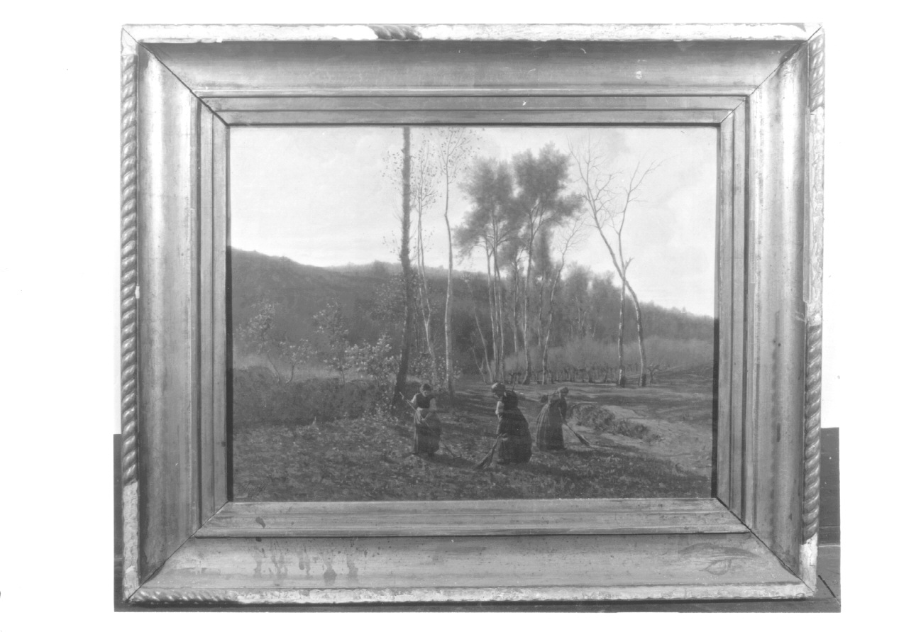 RACCOLTA DELLE FOGLIE, paesaggio con contadine (dipinto, opera isolata) di Ghisolfi Enrico (terzo quarto sec. XIX)